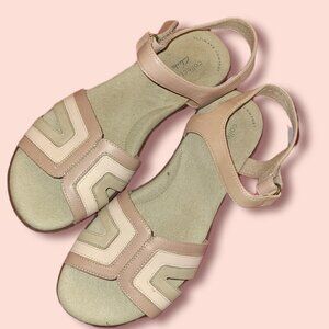 Clarks Pink and Cream Leather Open-Toe Sandals